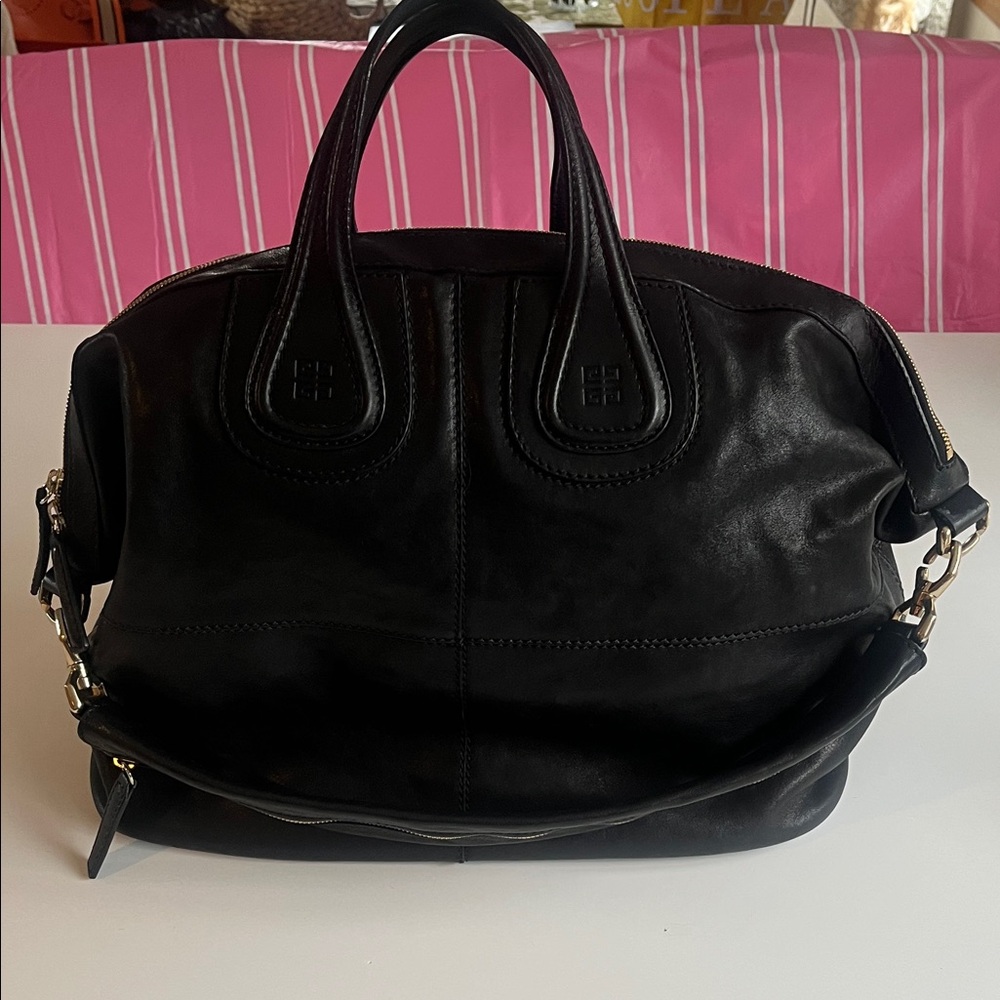 Givenchy Nightingale Black Leather Satchel with Top Handles and Detachable Strap